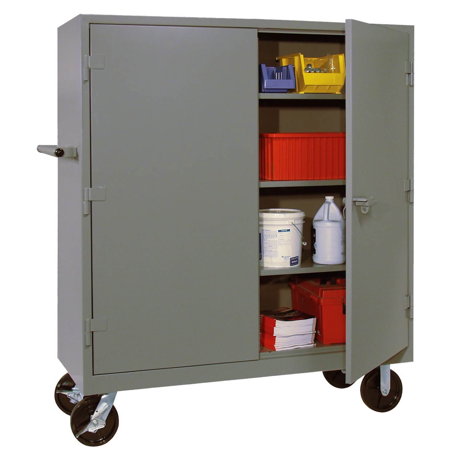 All-welded mobile shelf cabinet 1170 dove gray with props